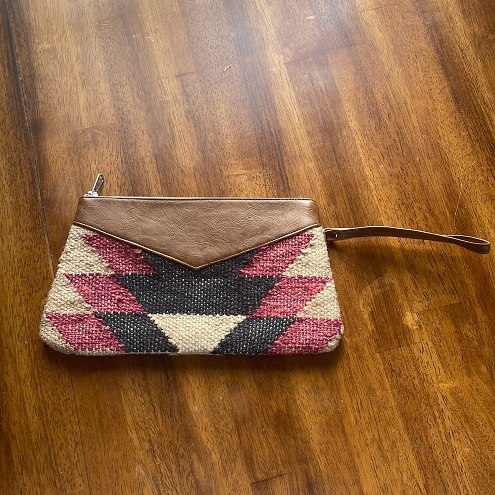Woven and leather wristlet